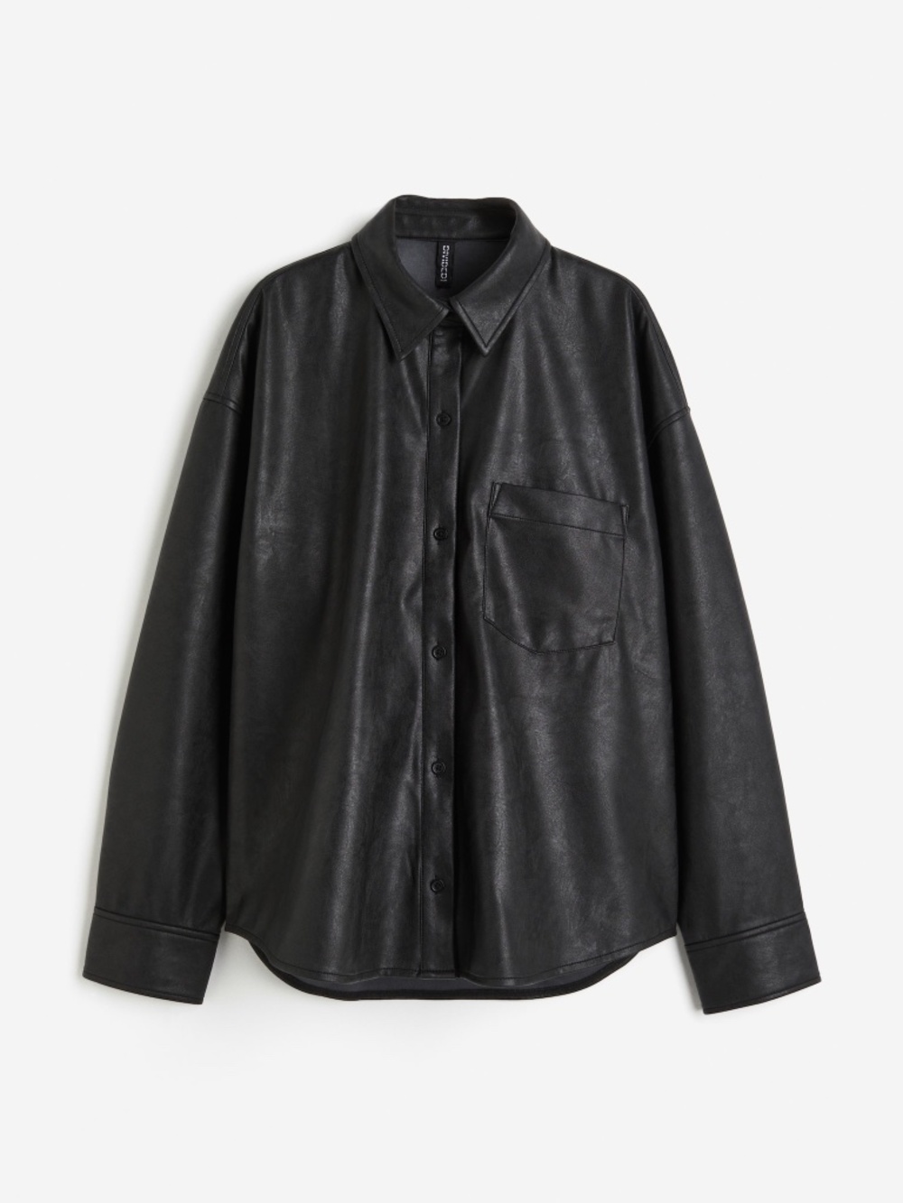 H&M Divided Black Faux Leather Oversized Coated Shirt S